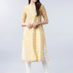 Vishudh Women Yellow & Off-White Striped Straight Kurta-image-81