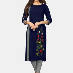 vbuyz KALINI Women Blue Embroidered Rayon Straight Kurta-picture-23