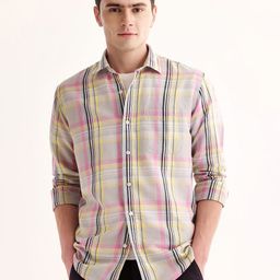 Red Flame Tartan Checked Cotton Linen Casual Shirt-picture-31