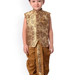 Jeetethnics Boys Beige Woven Design Kurta with Dhoti Pants-picture-31