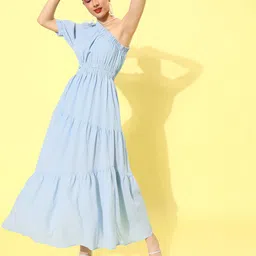 Zastraa Women Attractive Blue Solid Cut Out Dress-image-30