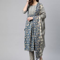 Readiprint Fashions Women Floral Printed Mirror Work Kurta with Trousers & With Dupatta-picture-4