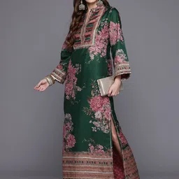 Ahalyaa Floral Printed Sequinned Floral Dress-image-41