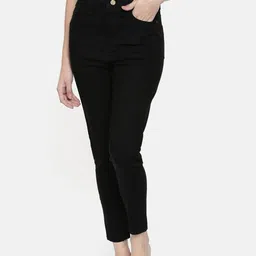 ZHEIA Women Black Skinny Fit High-Rise Clean Look Cropped Jeans-image-12