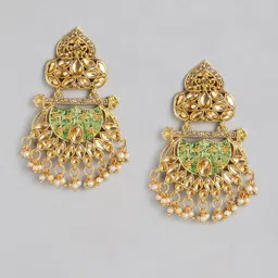 Kord Store Gold-Toned & Green Crescent Shaped Chandbalis Earrings image 1