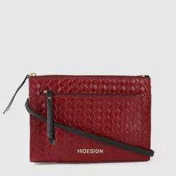 Hidesign Maroon Leather Basketweave Sling Bag-picture-22