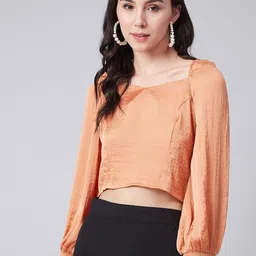 Marie Claire Women Orange Solid Crop Top-image-81