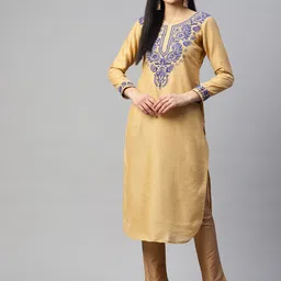 SHADES OF FAASHION Women Brown Ethnic Motifs Yoke Design Chikankari Kurta-image-7