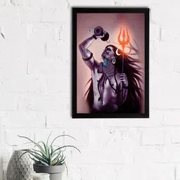eCraftIndia Blue & Black Lord Shiva Satin Matt Textured UV Wall Painting-image-63