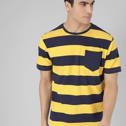Kotty Men Yellow & Black Striped Round Neck T-shirt-picture-56