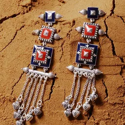 Voylla Silver-Plated Oxidised Classic Drop Earrings-picture-28
