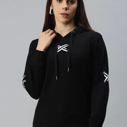 Campus Sutra Women Black Solid Hooded Sweatshirt-image-83