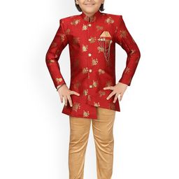 Aj DEZInES Boys Red & Gold-Coloured Sherwani Set-picture-31