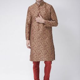 DEYANN Men Brown & Red Printed Straight Kurta-picture-32
