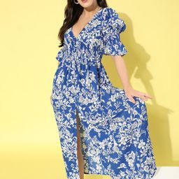 SCORPIUS Women Stunning Blue Floral Waisted Dress-picture-18