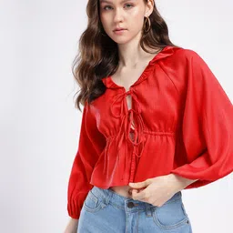 glitchez Girly Glam Ruffles Gather Detail Tie-Ups A-Line Crop Top-picture-4