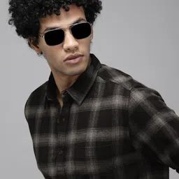 The Roadster Lifestyle Co Men Black & White Tartan Checked Opaque Pure Cotton Casual Shirt-picture-34