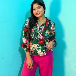 sassafras SASSAFRASStylish Green Floral Wrap It Up Top-picture-14