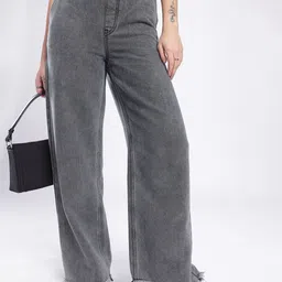 glitchez Women Frayed Wide Leg High-Rise Light Fade Jeans-image-66