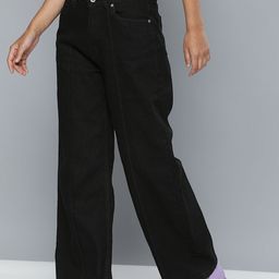 Flying Machine Women Black Wide Leg Mid Rise Stretchable Jeans-picture-0