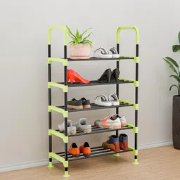 Kuber Industries Black & Green 5 Layer Multipurpose Stackable Shoe Storage Rack-picture-33