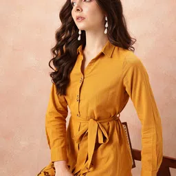 all about you Floral Embroidered Waist Tie-Ups Shirt Dress-image-81