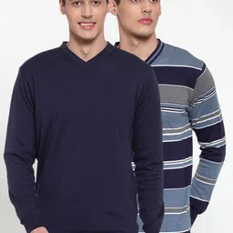 Kalt Men Navy Blue Solid Reversible Pullover Sweater-picture-38