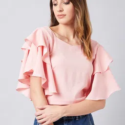 Athena Women Pink Solid Crop Top-image-62
