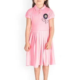 Cherry Crumble Girls Pink Solid Fit and Flare Dress-image-62