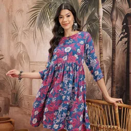 Sangria Floral Print A-Line Ethnic Dress image 1