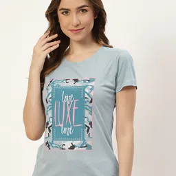 Monte Carlo Women Blue Typography Printed T-shirt-picture-21