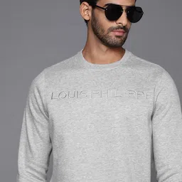 Louis Philippe Men Grey Melange Brand Logo Sweatshirt-picture-26