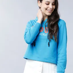 Tokyo Talkies Women Blue Printed Hooded Sweatshirt-image-52