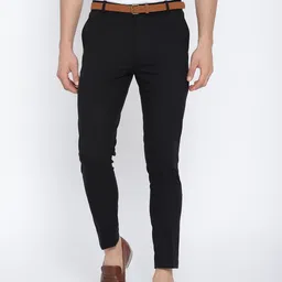 DENNISON Men Black Comfort Tapered Fit Cropped Trousers-image-37