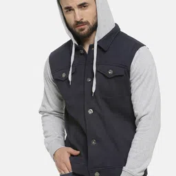 Campus Sutra Men Navy Blue Colourblocked Windcheater Jacket-image-37