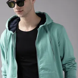 Roadster Men Blue Solid Hooded Sweatshirt-picture-31