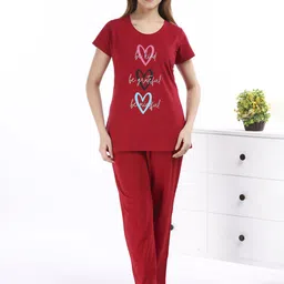 E-MAX Women Maroon Cotton Blend Night suits-image-58