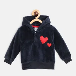 Moms Love Infant Girls Navy Blue Cotton Sherpa Hooded Sweatshirt-picture-11