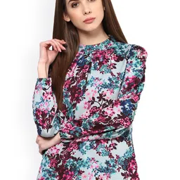 Harpa Turquoise Blue & Magenta Floral Print Top-picture-36