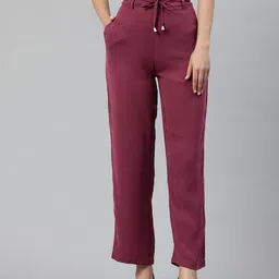Popnetic Women Textured High-Rise Straight Fit Parallel Trousers-image-90