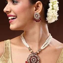 ADIVA Gold-Plated Kundan Studded & Beaded Jewellery Set image 1