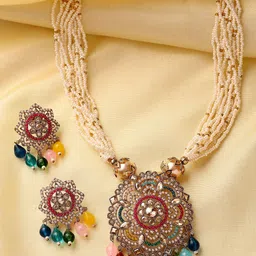 ADIVA Gold-Plated Kundan-Studded & Beaded Jewellery Set-picture-19