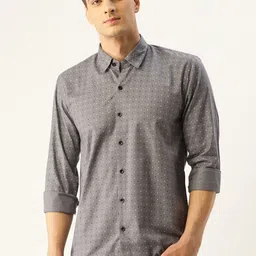 SOJANYA Men Charcoal Grey & Black Classic Regular Fit Micro Ditsy Printed Casual Shirt-picture-32