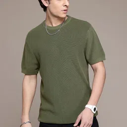 The Roadster Lifestyle Co. Ribbed Solid Pure Cotton T-shirt-image-12