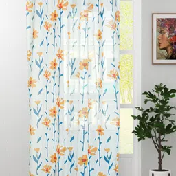 HOMADORN White & Blue Floral Printed Sheer Door Curtain-picture-10