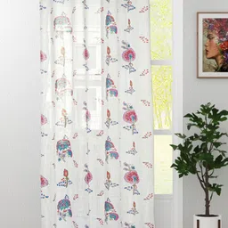 HOMADORN White & Blue Floral Printed Sheer Door Curtain-picture-32