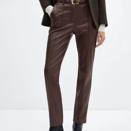 MANGO Women Skinny Fit Faux Leather Trousers With Belt-image-31