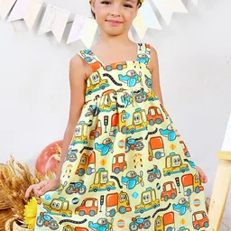 Jilmil Girls Drive Printed Pleated Cotton A-Line Dress-image-87