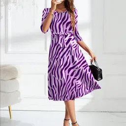 OMPAX Women Animal Printed Crepe Fit & Flare Midi Dress-image-4