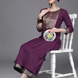 Indo Era Women Purple Yoke Design Kurta with Palazzos-picture-21